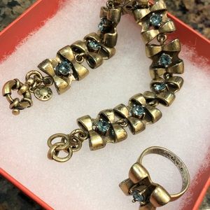 J.CREW Blue Stoned Gold Bracelet & Ring Set